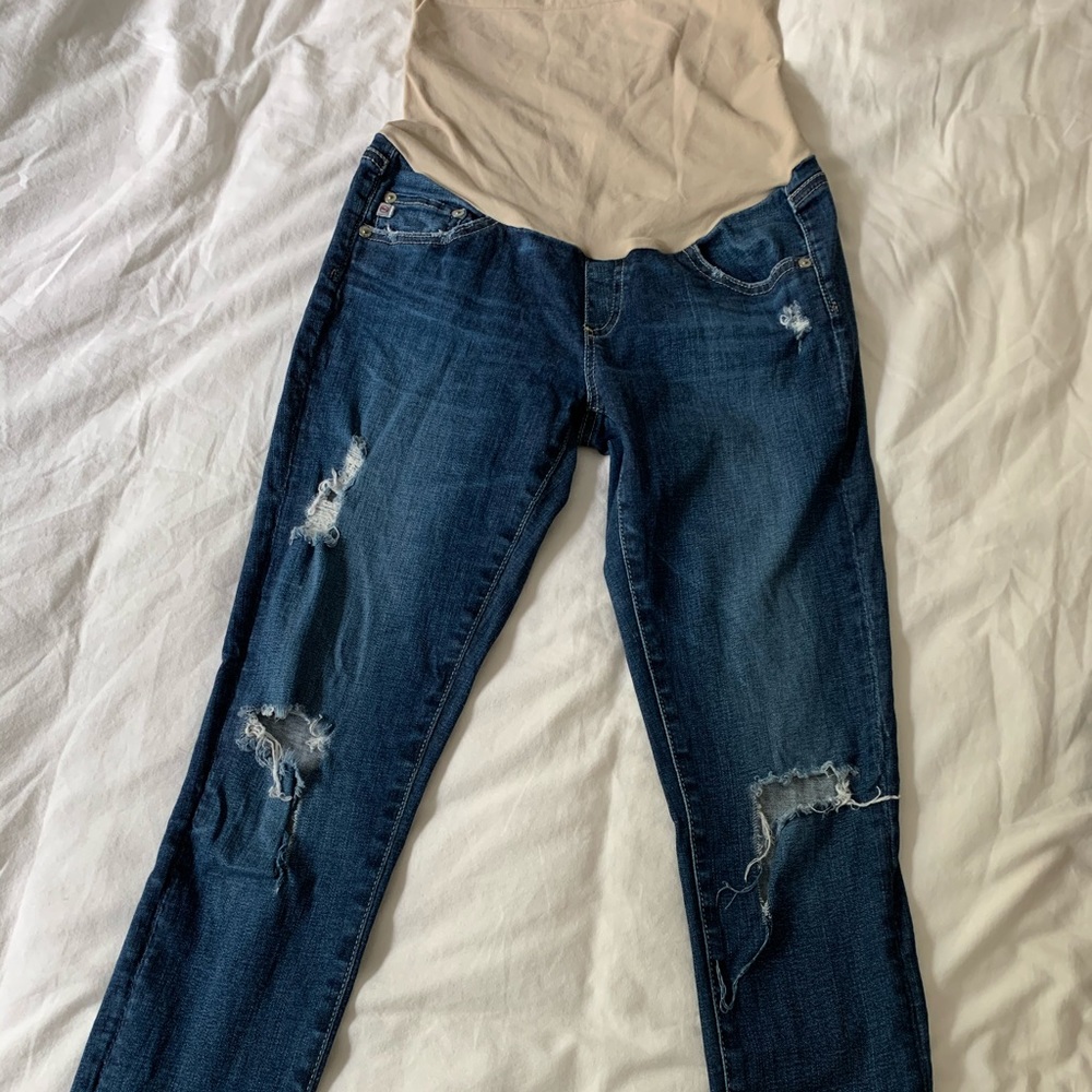 AG MATERNITY distressed skinny jeans